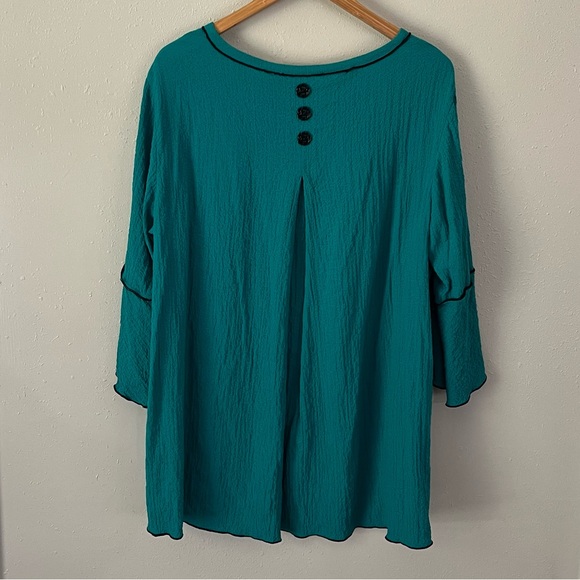 Ali Miles Turquoise & Black Blouse Tunic Crepe Crinkle Fabric Size XL - Picture 7 of 11